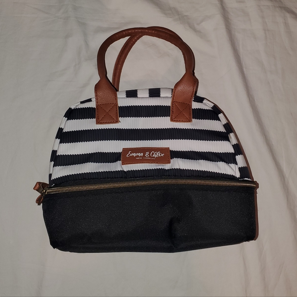 Emma And Chloe Black and White Striped lunch bag